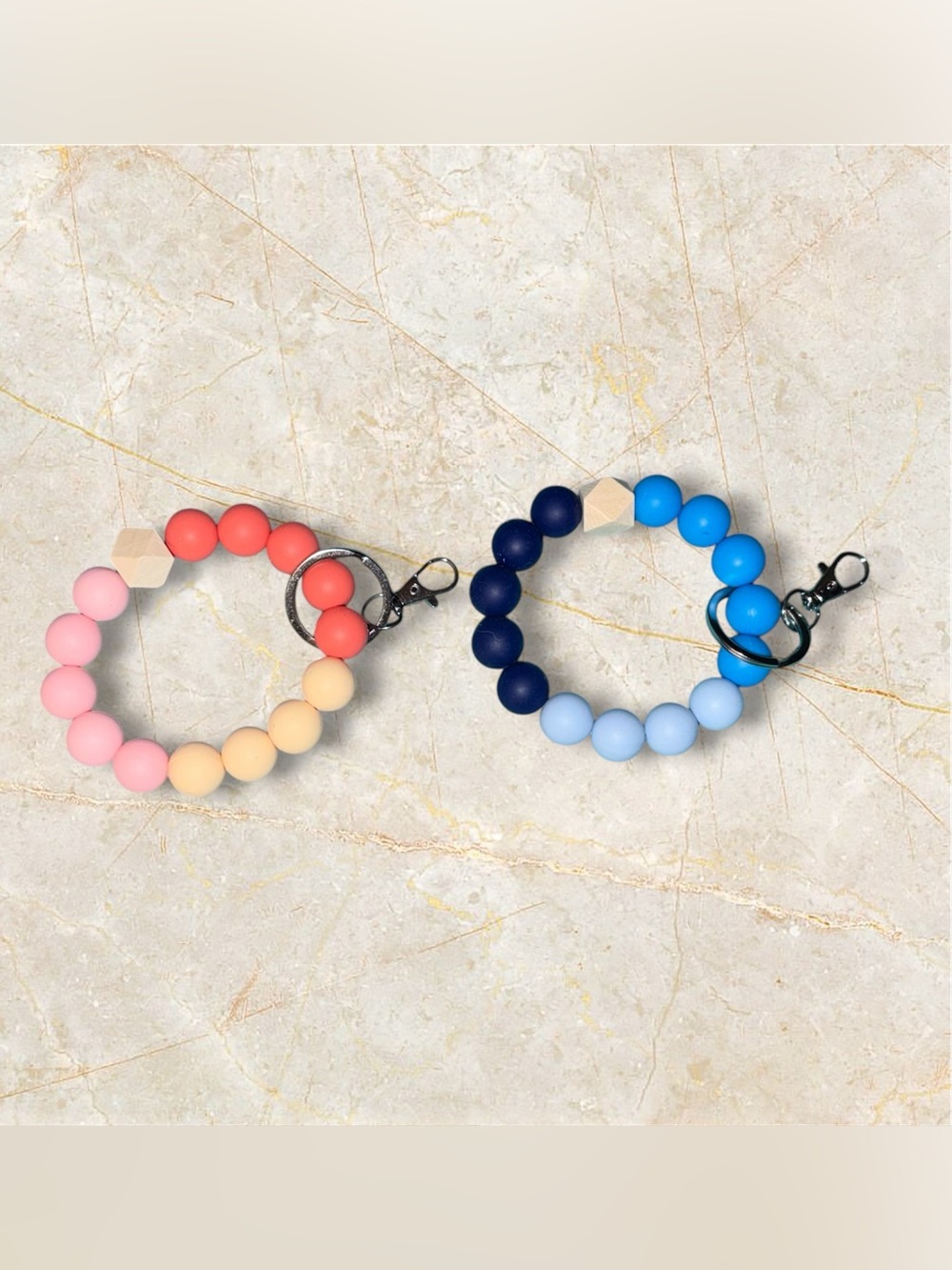 Colorful Beaded Wristlet | Handmade Keychain Bracelet | Pink and Blue